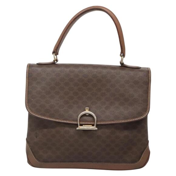 CELINE Macadam Canvas Hand Bag Pvc Leather Brown Gold - Picture 2 of 12